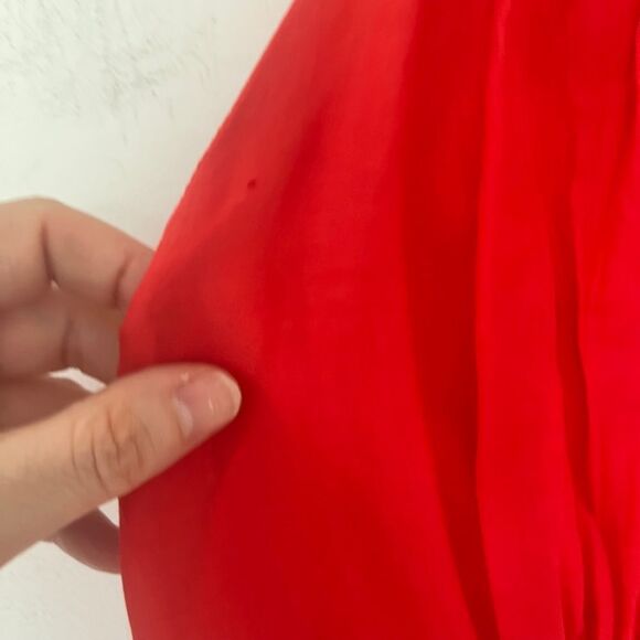 Esley Orange Silk Blend Open Shoulder A-Line Dress - Picture 7 of 10